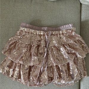 Sequin Tiered Ruffle Mini Skirt - Rose Gold